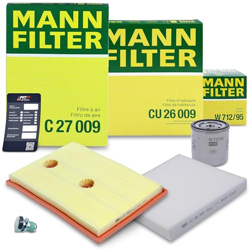 MANN-FILTER Inspektionspaket Filterset 1x Ölfilter, 1x Luftfilter, 1x Innenraumfilter, 1x Ölablassschraube mit Dichtring, 1x Ölwechselanhänger,