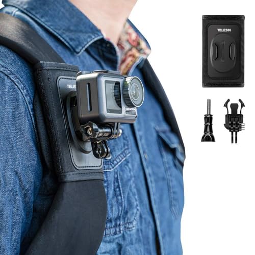 TELESIN Tasche Rucksack Schultergurthalterung mit verstellbarem Schulterpolster und J-Haken, Gurthalter-Befestigungssystem für GoPro Hero 10 9 8 7 6 5 4 3, Osmo Action, Insta 360 ONE X2 Kamera