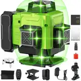 Kreuzlinienlaser Grün 16 Linien, 4 x 360° Laser Wasserwaage Selbstnivellierend, Linienlaser Kreuzlaser Baulaser für Innenbereich Baustelle, Einstellbare Helligkeit, Fernkontrolle
