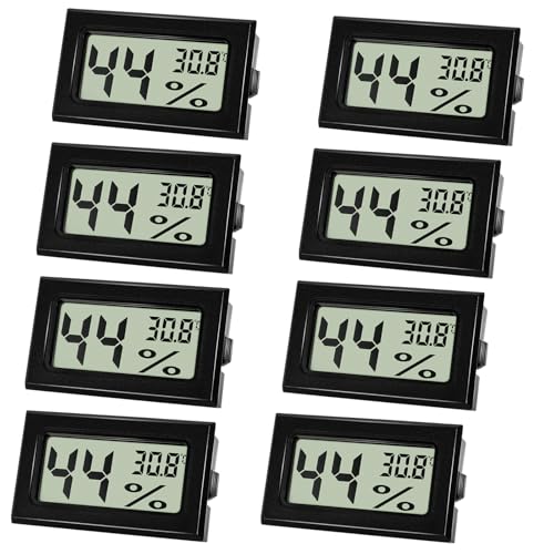 Farerkass 8 Stück Hygrometer - Thermometer, Digital Mini Luftfeuchtigkeitsmesser mit LCD, Zimmertemperatur für Innenräume und Hydrometer für Babyzimmer,Schlafzimmer und Weinkeller, Schwarz