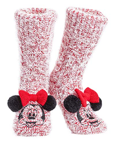 Disney Antirutschsocken Damen mit 3D-Ohren, One Size ABS Kuschelsocken Damen Antirutsch Haussocken Winter Frauen Geschenke (Rosa Minnie)