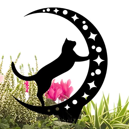 Katzen-Gartenstecker – Schwarze Acryl-Gartenkunst, Katzen, 2D-Tier-Gartenstecker für den Außenbereich, Heimdekoration, Ausschnitte, Schwarze Katzenfigur, Blumen, Sterne, ausgehöhlt, für