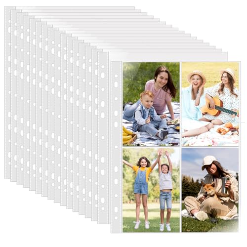 Transparent Postkartenhüllen, 50 stück Klarsichthüllen, Doppelseitig Fotohüllen Din A4, 4 Fächer（10.4CMX15.2CM), Kleine Klarsichtfolien, Foto Seitenschutz, Top Loading Fotoalbum Nachfüllseiten Foto