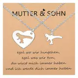 CheersLife Mutter Sohn Kette Mutter Sohn Geschenk An Meinen Sohn/Mama Geburtstagsgeschenk für Mama Sohn 2 Stück Dinosaurier Halskette Schulabschluss Erster Schultag Weihnachts Schulanfang Geschenke