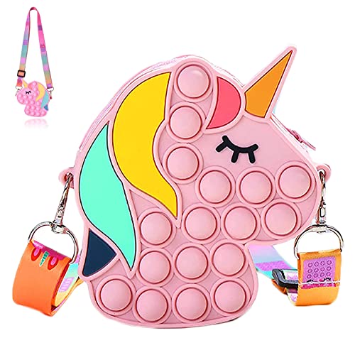 Umhängetasche Mädchen, Mini Taschen für Kinder, Einhorn-Crossbody-Tasche, Mädchen Tasche, Cartoon Umhängetasche, Kindergeldbörse, verstellbarer Schultergurt, lindert Angst, für Mädchen geeignet (rosa)