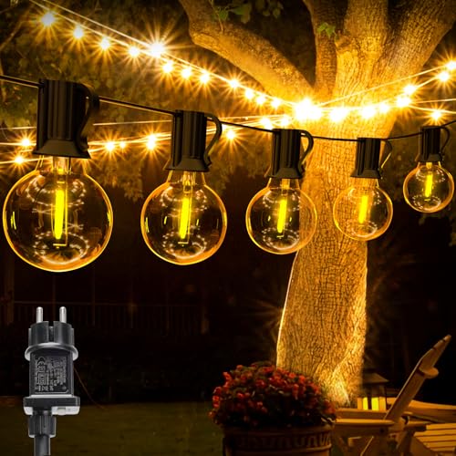 GIACOMO 10M Lichterkette Außen Strom, Dimmbar Timer LED Outdoor Lichterkette Glühbirnen, 15+1 Warmweiß G40 Glühbirnen Plastik, IP44 Wetterfest Lichterketten Aussen für Garten, Balkon, Party, Terrasse