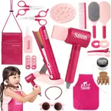 GAGAKU Friseur Set Kinder Frisierkopf Zubehör Frisierset Spielzeug Frisör Beauty Salon Spielset Haarstudio Mädchen Haarstyling Set Schminke Puppenkopf zum Frisieren von 3 4 5 6 7 8 Jahren - Rose