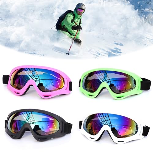 songyea 4 Stücke Skibrille, UV Schutz Snowboard Brillen, Anti Aufbilden Skibrillen für Männer, Frauen, Kinder, Sportbrille für Skifahren Motorrad Fahrrad Skaten (A)