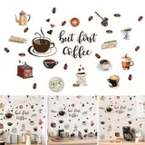 Biluer Kaffee Wandaufkleber,2PCS Wandtattoo Coffee Kaffeebohnen Wandaufkleber Braun DIY Wandsticker Küche für Küche Esszimmer Wohnzimmer Restaurant Büro Cafés Wanddeko