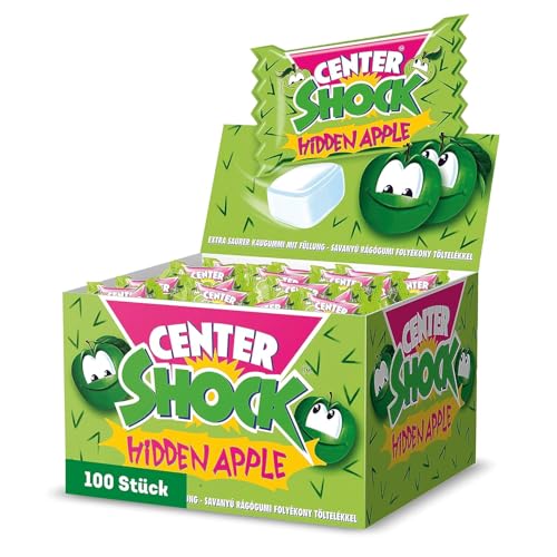 Center Shock Hidden Apple, Box mit 100 Kaugummis, extra-sauer mit Apfel-Geschmack, geeignet für Geburtstag, Pinata, Partys, Candy-Bar & Weihnachten, 400g