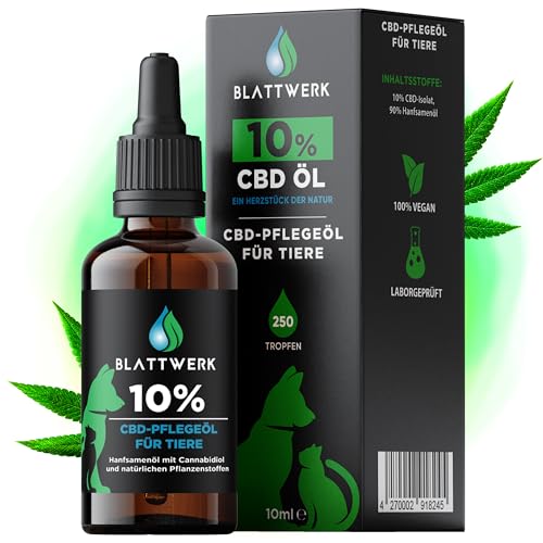 Blattwerk360 10% CBD Öl für Hunde & Katzen - FÜR GROß & KLEIN - Hanföl für Hunde & Katzen - Deutsche Qualitätsmarke - Cannabis Öl - CBD Öl Hund 10 Prozent - 10ml - 250 CBD Tropfen