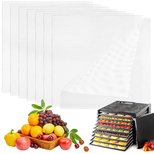 8 Stück Silikon Dehydrator Blätter,35,6x35,6cm Quadratisches Dörrfolie für Dörrautomat, Antihaft Silicone Dehydrator Sheets, BPA-Frei, Wiederverwendbare Dampfer Mesh Dörrfolie Silikon für Obsttrockner