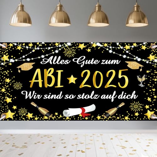 Banner ABI 2025 Schwarz Gold Deko, ABI 2025 Banner Deko, Alles Gute zum ABI 2025 Hintergrund, Graduation Decoration für Abschlussfeiern Abschlussparty 180cm x 90cm