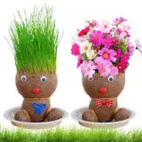 PENCHUAN Graskopf Wachsende, Blumenkopf Graskopf Puppen Pflanze,Grasköpfe Puppenpflanze für Kinder, Mini Bonsai Gras Kopf Figurm Blumenkopf Graskopf Bonsai Mit Tablett Topfpflanzen Für Schlafzimmer