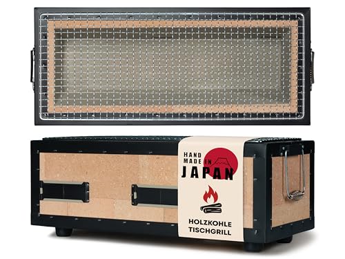 Konro Grill – traditioneller japanischer Holzkohlegrill aus natürlichem Diatomit Sedimentgestein – ideal für Yakitori & Yakiniku – kompakter Tischgrill – handgefertigt in Japan - mittel (54x23x20cm)