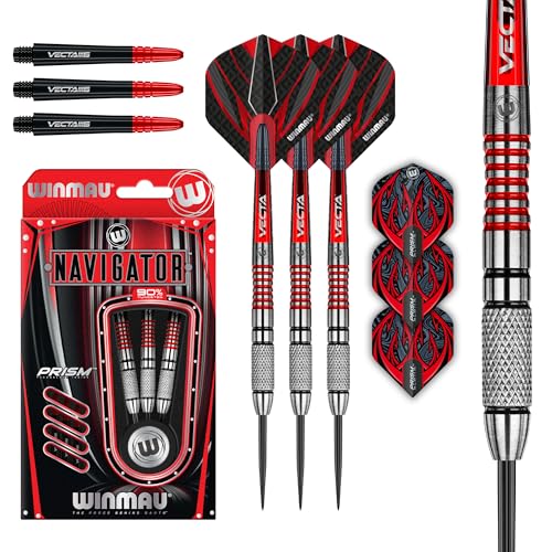 WINMAU Darts Navigator Series 23g - 90% Wolfram Stahlspitze-Set mit Dart Flüge und Dart-Schäften