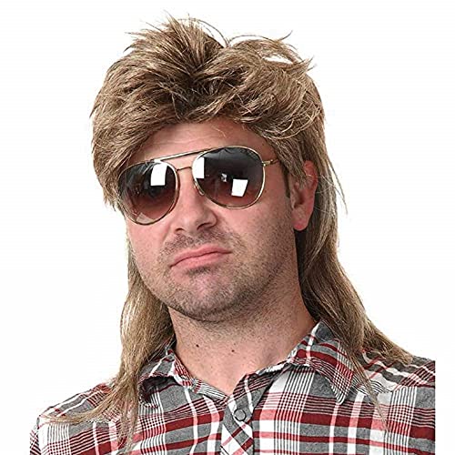 Perücke Männer Hellbraun Vokuhila 80er Mullet Perücke Herren Lang Synthetische Haare Perücke Cosplay Halloween Kostüm Party