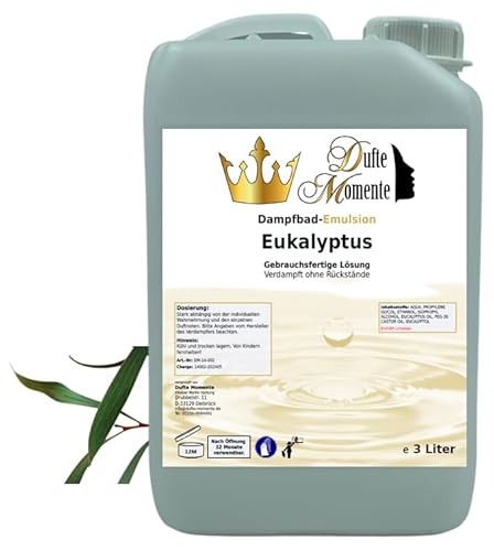 Dufte Momente | Dampfbad Emulsion 3 Liter Eukalyptus | mit naturreinen und natürlichen ätherischen Ölen | gebrauchsfertig | vegan und ohne Tierversuche