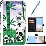 URFEDA Kompatibel mit Nokia 1 Plus Handyhülle Handytasche Leder Flip Case Brieftasche,Glitzer 3D Bunt Gemalt Muster Schutzhülle Magnetisch Kartenfach Ständer Klapphülle Lederhülle, Panda