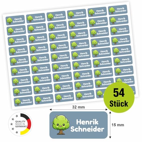 Namensaufkleber - personalisierte Aufkleber mit Wunschname für Stifte und alle Schulsachen (Blau, 54 Stück)
