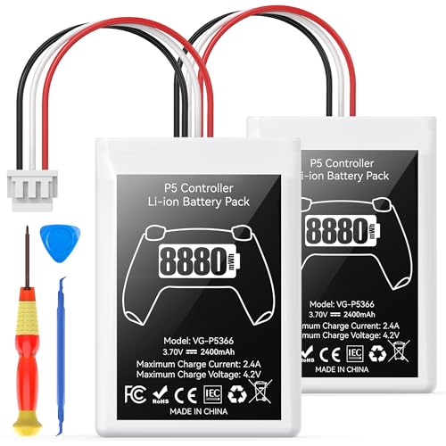 PS5 Controller Battery Pack, 2 Stück 8880mWh Li-Ionen Akku mit hoher Kapazität für Sony PS5 Controller CFI-ZCT1W, 53% mehr Ausdauer (Kapazität), Sicherer PS5 Controller Akku Ersatz