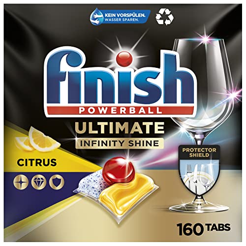 Finish Ultimate Infinity Shine Citrus Spülmaschinentabs – Geschirrspültabs für Tiefenreinigung, Fettlösekraft und Glanz mit Schutzschild – 2x80 Finish Caps