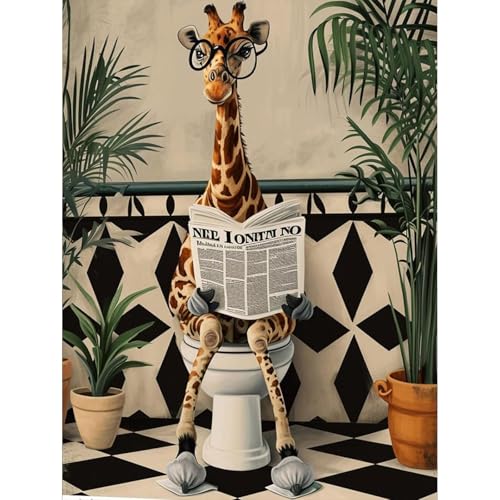 CLYCTIP Diamond Painting Kits Adults,Diamant Malerei Kits Erwachsene, Nette Giraffe auf Toilette Tier Diamant Malerei Kunst Bilder, 30 x 40 cm