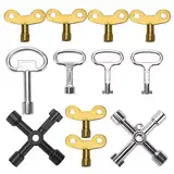 VooGenzek 12 Stück Werkzeug Schlüssel-Set, Universalschlüssel für Klempner, 4-Wege Service-Kreuz Schlüssel, Dreieck Schlüssel, Verwendet für Stromzähler, Wasserzähler, Gaszähler, Heizkörper