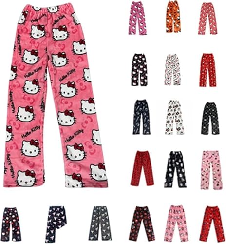 Pyjama Hose Damen Schlafanzug Kinder Pyjamas Hosen Lang Flanell Pyjama Hose Schlafhose Pyjamahose Weich Kawaii Pyjamas Couple Anime Bequeme Schlafanzughose Frauen Anime Cartoon Casual Herbst Winter