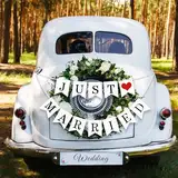 Just Married Girlande Hochzeit Deko Banner Hängende Hochzeitsgirlande Dekoration Party Geschenkidee zur Brautdusche Junggesellinnenabschied Foto Hintergrund Hängedeko Zeremonie (Just Married)