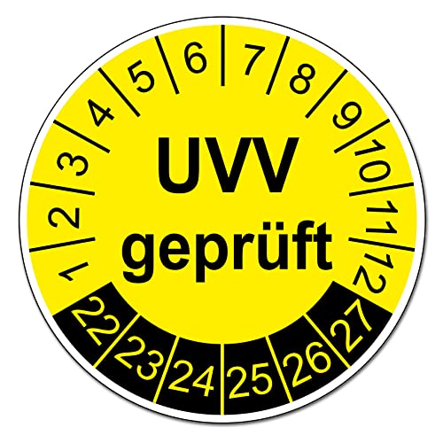 Aufkleber Set UVV geprüft nächste Prüfung Plaketten Grundplaketten Prüfplaketten 2022-2027 Prüfetiketten PVC Vinyl Folie selbstklebend R180 (50 Stück, Plakette UVV geprüft)