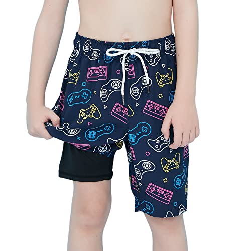 Arcweg Badehose Jungen Sommer Badeshorts Schnelltrocknend Boardshorts mit Kompression Liner 2 in 1 und Verstellbarem Tunnelzug Kinder Strand Schwimmhose 8-16 Jahre