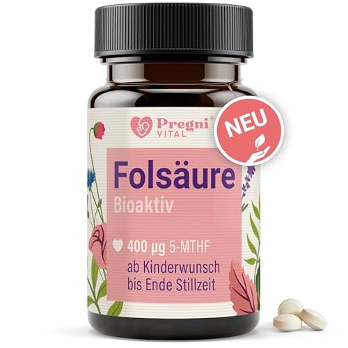 Folsäure 400µg - L-5-MTHF Folsäure Kinderwunsch und Schwangerschaft* - hochdosiert, optimal bioverfügbar - 120 Tabletten - von PregniVital®