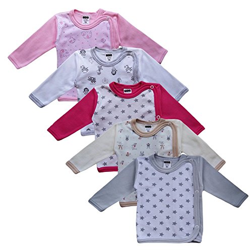 MEA BABY Baby Wickelshirt Langarm Baumwolle 5er Pack. Wickelshirt Baby Mädchen Wickelshirt Baby Junge (74, Mädchen)