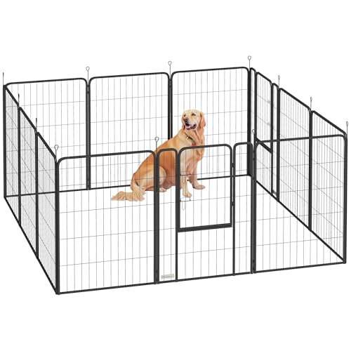 PawHut Welpenlaufstall Welpenauslauf mit 12 Gitter je 68x100 cm Tür Erdspießen flexibel faltbar Schutzplane Freilaufgehege 100cm hoch Hundelaufstall drinnen draußen Welpengitter für Hund Katze