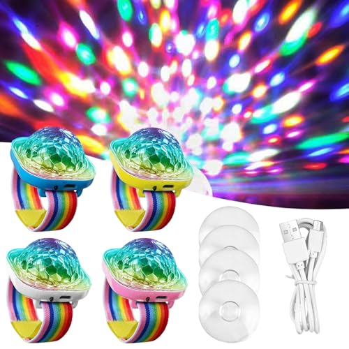 YOUYIKE 4 Stück Mini Discokugel Kinder, Disco Ball Licht, Klein Discokugel Armband, Disco Licht für Kind Party, Auto Tanzen, DJ Club, für Alle Partys und Autoinnendekoration