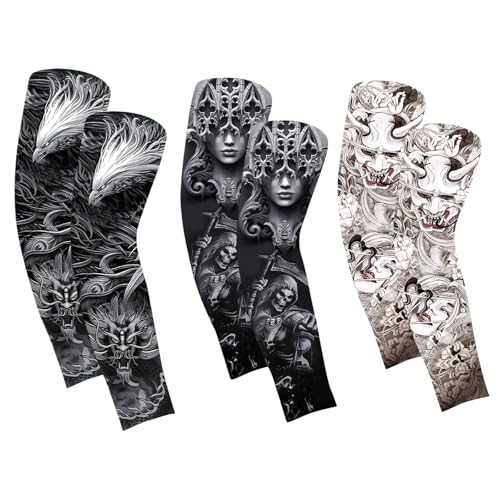 GUTERTOP 6 Stücke Gaming Tätowieren Arm Sleeve, Herren Damen Armstulpen Lang Weib Dünn, Armstulpen Sommer Winter für Handball,Basketball,Sport Zubeh，XL