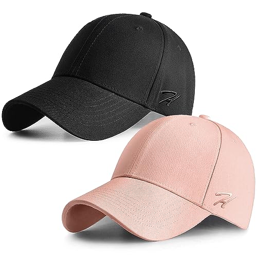 HASAGEI Baseball Cap Herren Damen Basecap Baseball Kappe Reine Farbe Baseboard Baseballkappe Cotton Cap für Tennis Golf Reisen (Schwarz+Rosa)