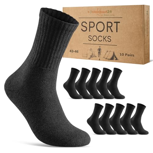 10 Paar Sportsocken Damen Tennissocken Baumwolle Atmungsaktive Crew Socken 70205T (Schwarz 35-38)