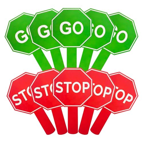 Stop-and-Go-Schild mit Griff, wasserdicht, Kreuzungsschutz, Straßenschilder für Kinder, die Verkehrssicherheit lehren, wasserdicht, doppelseitiges Warnpaddel für Lehrzimmer, Kinder, Busparken, 10
