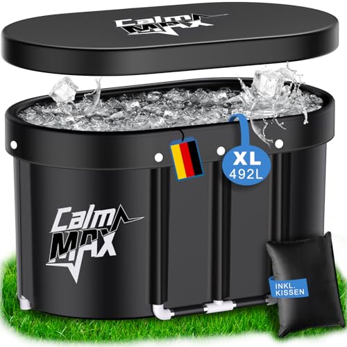 CalmMax Ovales Eisbad (105 cm Lang) XL mit Abdeckung - Faltbare Badewanne Erwachsene, Isolierte Eistonne für Innen und Außenbereich, Kältetherapie für Athleten, Ice Bath/Cold Plunge für Zuhause