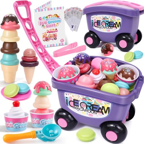 Tacobear EIS Spielzeug für Kinder Eisdiele Eiswagen Kinderküche Zubehör für Kinder Eiscreme Einkaufsladen Einkaufswagen Montessori Spielzeug Rollenspiele Geschenk Mädchen Junge 3 4 5 6 7 8 Jahren