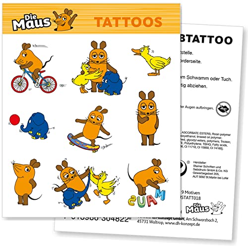 9 Tattoos * DIE SENDUNG MIT DER MAUS * für Kindergeburtstag und Mottoparty | Kindertattoos Kinder Tattoo Party Set