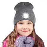 SPGOOD Mütze mit Led Licht Kinder,Led Mütze für Jungen und Mädchen,USB Wiederaufladbare LED Beleuchtete Beanie Mütze mit Licht,Winter Wärmer Haube mit LED Licht