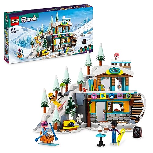 LEGO 41756 Friends Skipiste und Café Winter-Set mit Liann-, Aron- und Zac-Minipuppen und Fuchs-Tierfigur, Spielzeug für Mädchen, Jungen und Kinder, kreatives