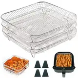 Air Fryer Racks, Square Drei Schichten Stapeln 304 Edelstahl Rack, Heißluftfritteuse Zubehör, Airfryer Zubehör für Cosori Air Fryer, Grillen Rack