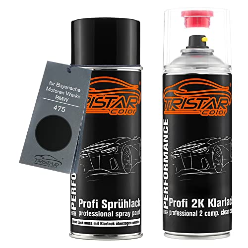 TRISTARcolor Autolack 2K Spraydosen Set für Bayerische Motoren Werke/BMW 475 Blacksaphire Metallic Basislack 2 Komponenten Klarlack Sprühdose