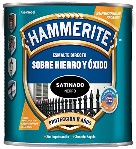 Hammerite Direktlack auf Eisen und Oxid, Satiniert, Schwarz, 2,5 l