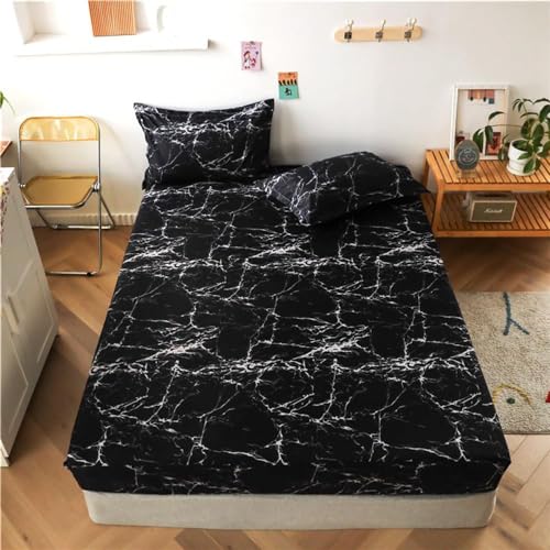 DOTBUY-SHOP Spannbettlaken 180x200cm - 30 cm Tief Bettlaken, Voller Liebe Atmungsaktive Bettwäsche aus Gebürsteter Mikrofaser, Mit Gummizug Farbecht für Boxspring (180x200cm,Schwarzer Marmor)