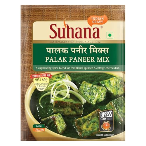 Suhana Palak Paneer Mix 6 x 50g – Indisches Gewürz für Curry und vegetarische Gerichte, einfache Zubereitung, glutenfrei, authentischer Geschmack mit Kajal